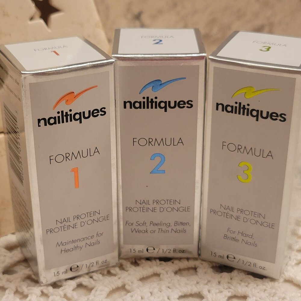 NAILTIQUES NAIL POLISH PROTEIN TREATMENT 1/2 OZ. SET OF 3 FORMULA 1, 2, 3 NEW!